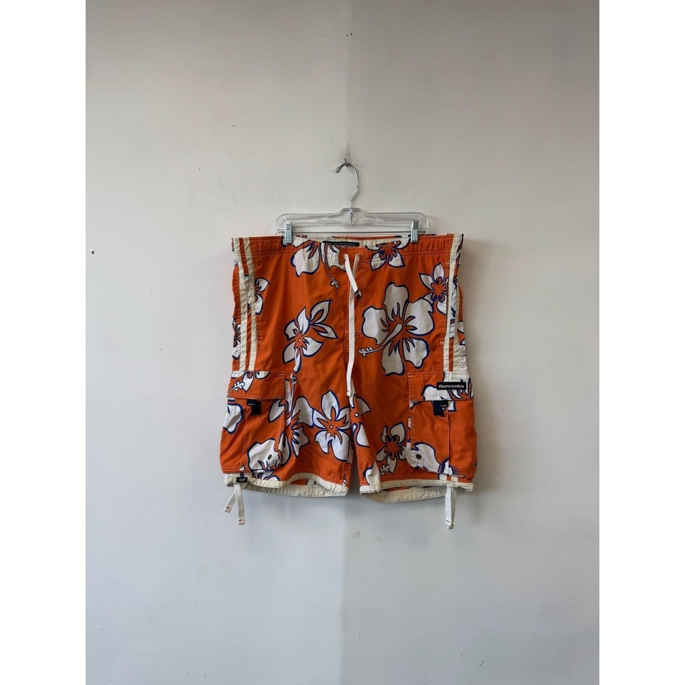 Abercrombie & Fitch‎ Shorts Mens XL Orange Floral Swim Trunks Baggy Tropical